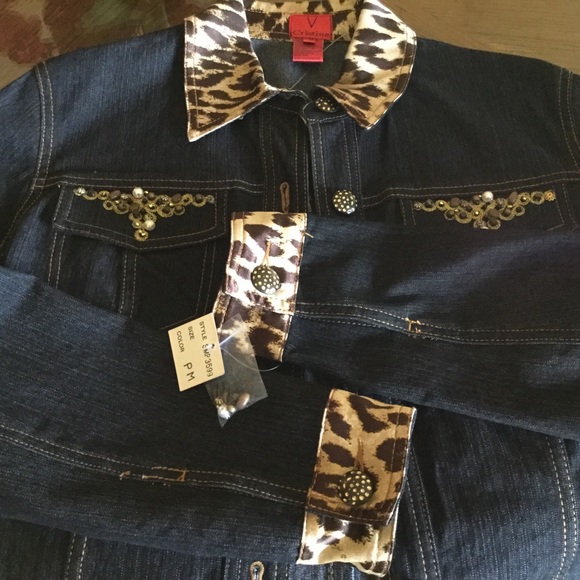 V Cristina Dark Blue Denim Jacket Size PM - Picture 7 of 8